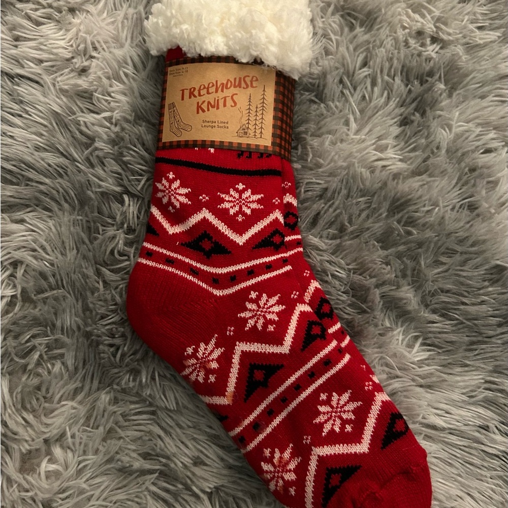 Treehouse Knits Red Sherpa Socks